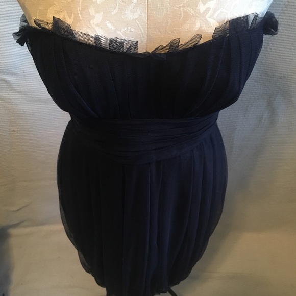 Vera Wang 4 Corset Strapless Tulle Midi Dress Blue - Picture 6 of 15